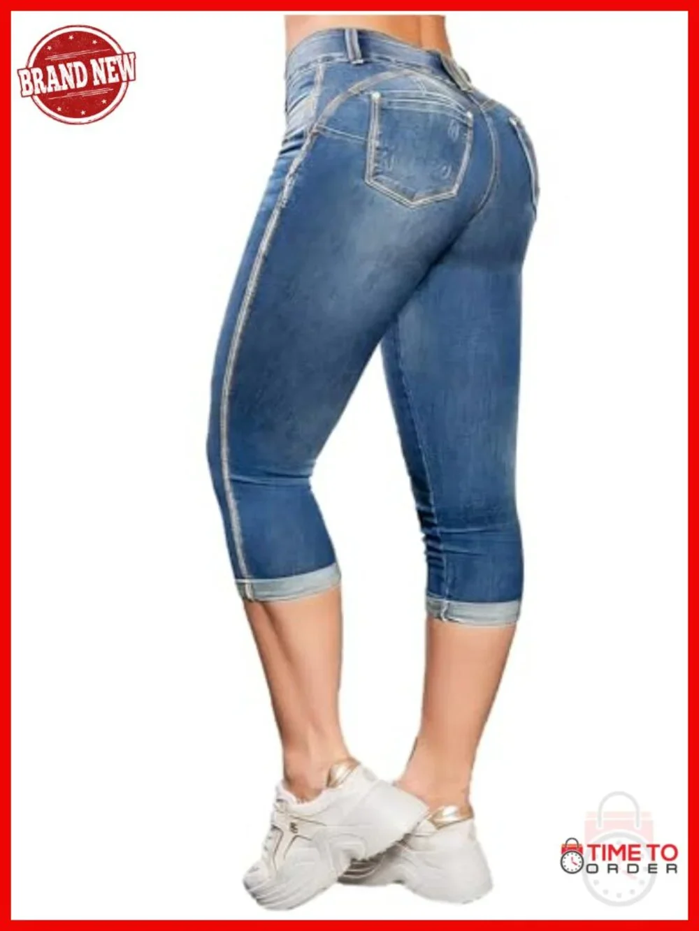 High Waist Capris Jeans Skinny Fit Casual Summer Butt Lifting Stretchy Denim